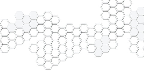 Abstract geometric technology embossed white hexagon on transparent honeycomb vector illustration background.
