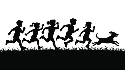 kids running various pose silhouette vector style with white background