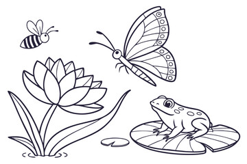 Little Nature Friends – Bee, Butterfly & Frog Line Drawing
