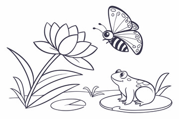 Little Nature Friends – Bee, Butterfly & Frog Line Drawing