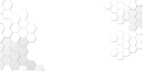 Abstract geometric technology embossed white hexagon on transparent honeycomb vector illustration background.