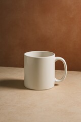 Obraz premium A minimalist white coffee mug on a neutral-toned surface