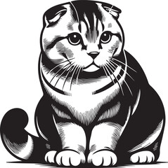 Scottish Fold Cat Vector in black and white