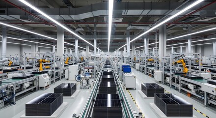 Obraz premium Large Solar Panels Industrial Factory Interior 