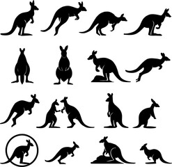 set of kangaroo silhouettes