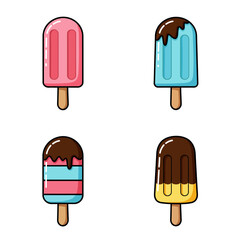 Ice cream popsicle icon set collection in flat style. Tasty dessert vector illustration. Sweet eating sign business concept. 
