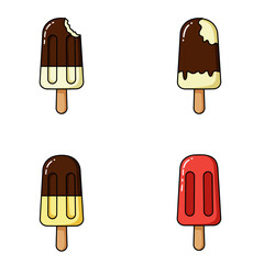 Ice cream popsicle icon set collection in flat style. Tasty dessert vector illustration. Sweet eating sign business concept. 
