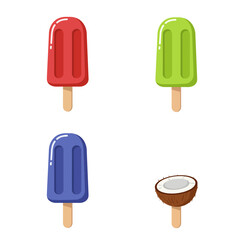 Ice cream popsicle icon set collection in flat style. Tasty dessert vector illustration. Sweet eating sign business concept. 
