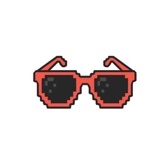 Pixel sunglasses icon in flat style. Funny accessory sign business concept. 