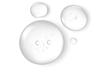 Gel serum texture. Clear skin care liquid drops. Cosmetic product examples.