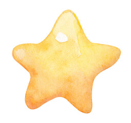 Star-shaped cookie decorated with a soft yellow glaze ready for a summer gathering or celebration dessert table