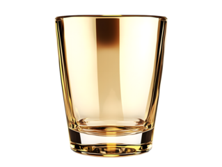 A clear golden glass with a thick base isolated on transparent background