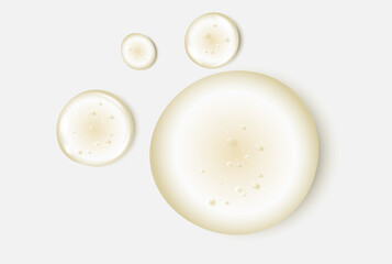 Gel serum texture. Clear skin care liquid drops. Cosmetic product examples.