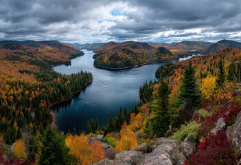 Fototapeta premium autumn landscape with lake