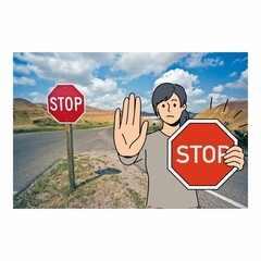 man holding stop sign