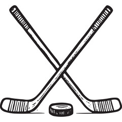 Two hockey sticks crossed with a puck sketch