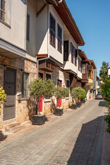 Fototapeta premium Old Ottoman houses in the narrow streets of Antalya Old Town Kaleici district