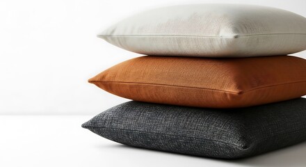 Stacked decorative pillows in neutral tones cushions home decor