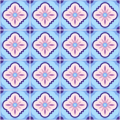 Seamless vector pattern repeating geometric tiles with floral shapes creating beautiful background design, perfect for fabric, wallpaper, scrapbooking projects