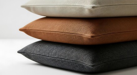Stacked textured cushions in neutral earthy tones pillows fabric