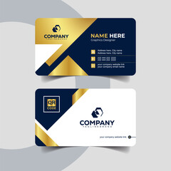 Creative Navy Blue and Gold Business Card Template with Diagonal Cut Design. Stylish minimalist business card in navy blue with premium golden typography.