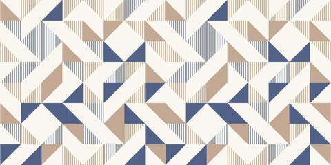 Retro style diagonal stripes and angular shapes. quilt blocks design, seamless repeating vector pattern, Abstract simple geometric background for fabric, textile design or interior decoration. colors