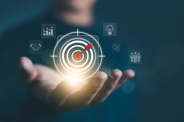 Growth business goal plan. Objective and strategy of leadership to target growth value in a company. concept of aim to grow and succeed in marketing global economy
