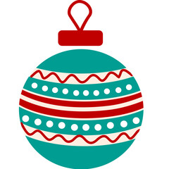 Colorful Christmas ornament ball in red and teal with decorative patterns. Ideal for festive holiday and seasonal design projects.