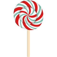 Colorful red, white, and green peppermint swirl lollipop on stick. Festive Christmas candy perfect for holiday-themed designs.