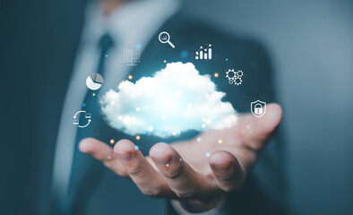 Cloud storage server. concept of Backup in computer data systems and cloud digital technology. multi data security, and a platform on the internet. transfer and recovery online