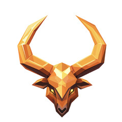 Low poly geometric golden bull skull head with large horns vector. Abstract Faceted Ox Head Logo