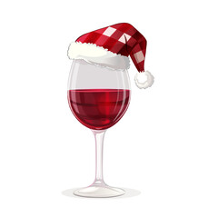 Wine glass of red wine wearing Santa hat festive holiday vector. Holiday Party Red Wine Icon