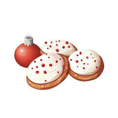 Christmas cookies with icing red sprinkles and ornament ball festive vector. Holiday Cookie Dessert Graphic