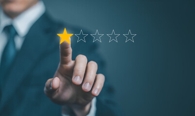 Customer review 1 rating, bad experience. concept of unhappy complaint, service poor, negative feedback. dissatisfaction service, dissatisfied 1 star review. ranking internet online survey