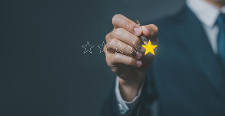 Customer review 1 rating, bad experience. concept of unhappy complaint, service poor, negative feedback. dissatisfaction service, dissatisfied 1 star review. ranking internet online survey