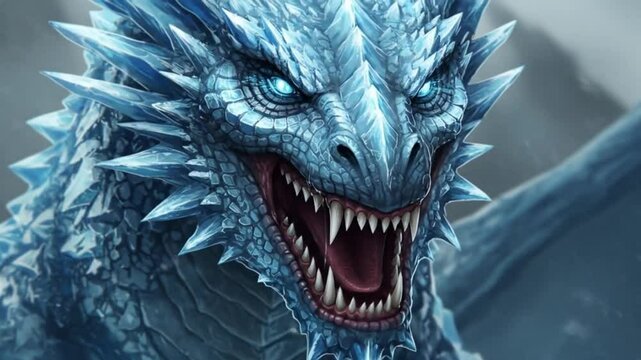 Head of a cartoon dragon with fierce eyes and sharp teeth, a vibrant vector illustration