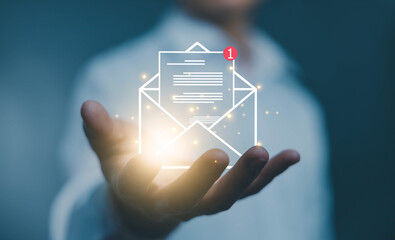newsletter notification and open mail from the laptop. concept of correspondence, and news for campaign marketing. icon email, business communication, send information in a digital