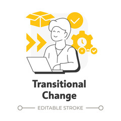 Transitional change flat outline concept icon. Maintaining new business state. Type of organizational transformation. Modern line illustration with yellow glyphs. Conceptual visual. Easy to edit