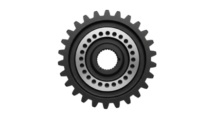 A gear assembly with a toothed outer ring and a ring with holes suggests mechanical precision
