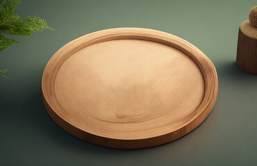 Round Wooden Cutting Board on Dark Table with Natural Decor
