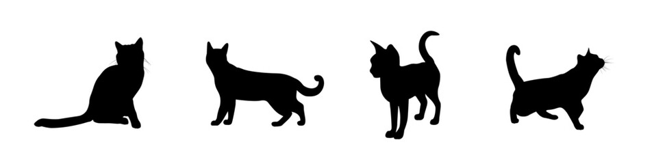 Cat Silhouette Illustration Set, Cat Icon Set
