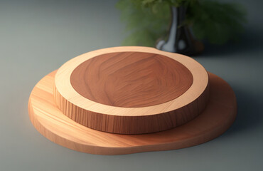 Round Wooden Cutting Board on Dark Table with Natural Decor