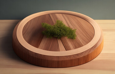 Round Wooden Cutting Board on Dark Table with Natural Decor