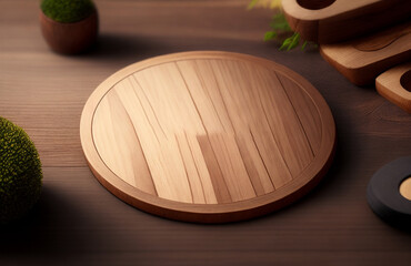 Round Wooden Cutting Board on Dark Table with Natural Decor