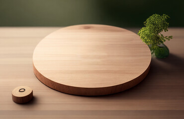 Round Wooden Cutting Board on Dark Table with Natural Decor