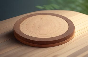 Round Wooden Cutting Board on Dark Table with Natural Decor