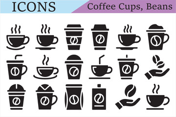 Coffee Cup Icons: A collection of elegantly crafted coffee cup icons, each depicting a unique style and design, ideal for a variety of design uses.