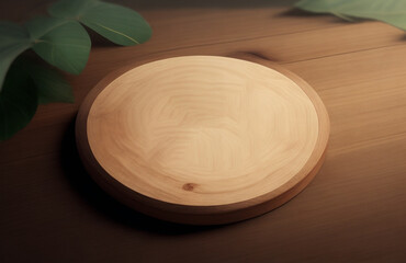 Round Wooden Cutting Board on Dark Table with Natural Decor