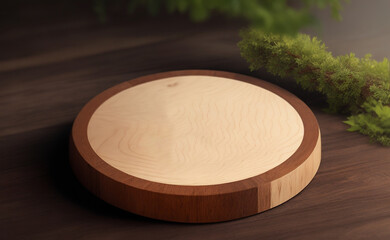 Round Wooden Cutting Board on Dark Table with Natural Decor