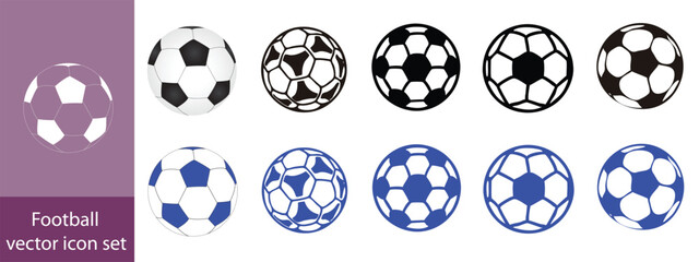 Football ball vector icon set. Soccer balls icons. soccer ball icons, football or soccer ball icon set in different styles, football simple black style, Vector illustration eps 10.